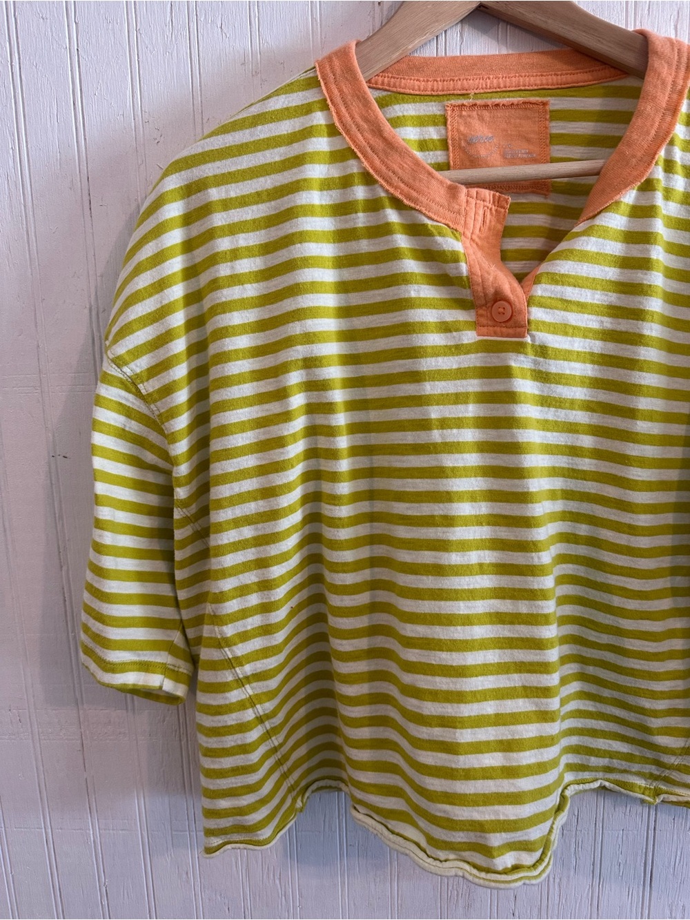 Aerie, Lime & Peach Striped Henley Crop Tee - Picture 3 of 5